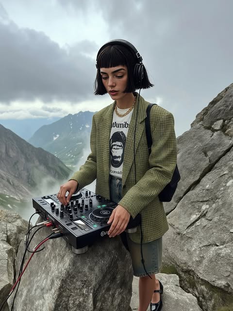 Kaia vom Instagram-Feed: als DJ auf einem Berggipfel.